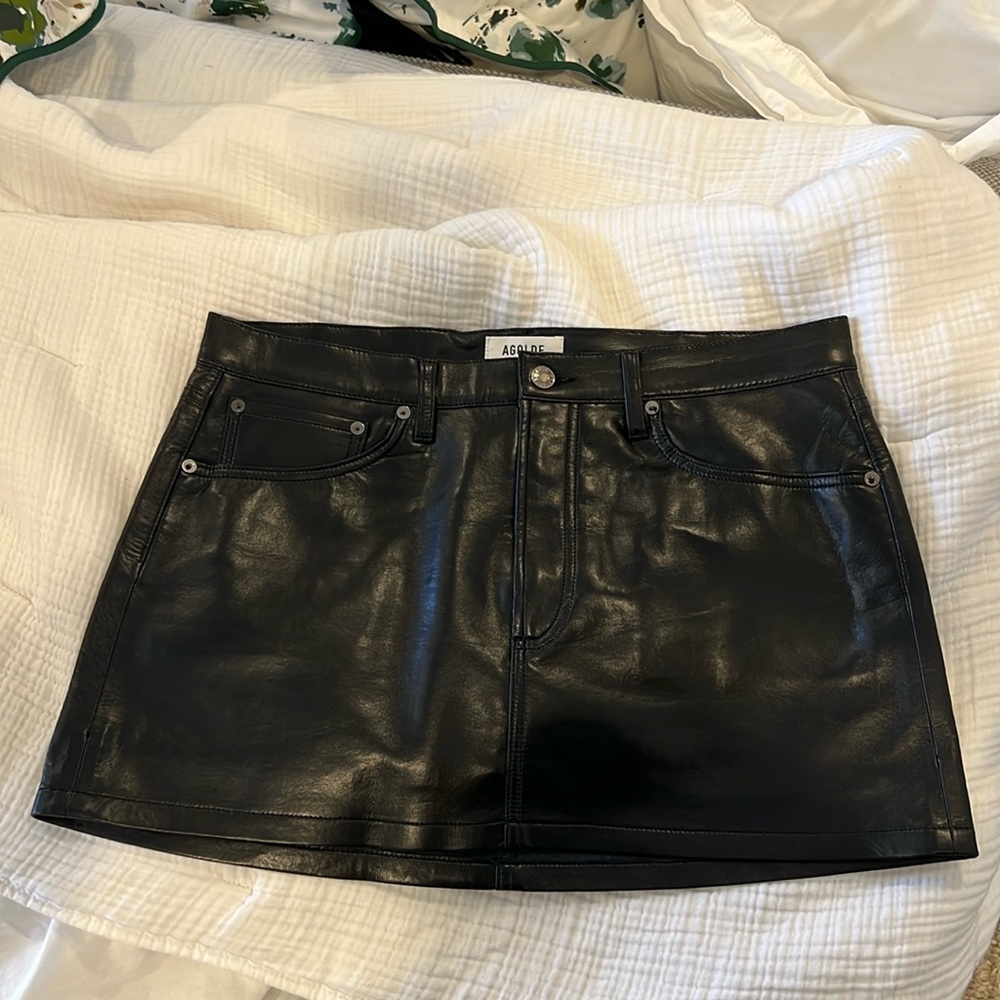 Agolde Black Recycled Leather Liv Mini Skirt